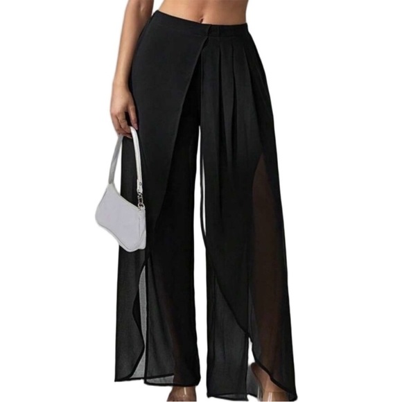 Tradition Front Slit Chiffon Palazzo Wide Leg Trouser Pants Flowy Whimsigoth - Picture 1 of 12